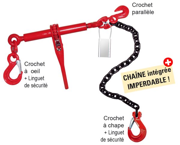 Tendeur d'arrimage à cliquet pour chaîne avec crochets